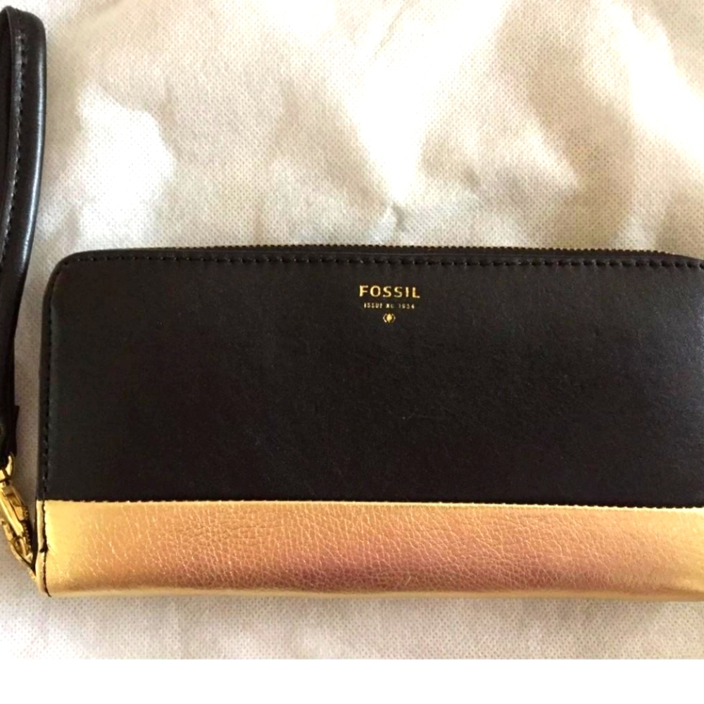 Fossil Sydney Wallet/Wristlet Black & Gold